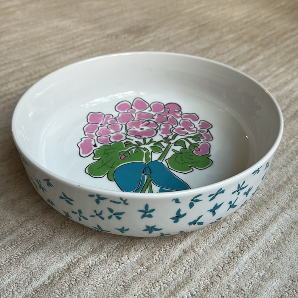 EUC Vintage Gloria Vanderbilt  9.5” Everlasting Pink Geranium Salad Serving Bowl